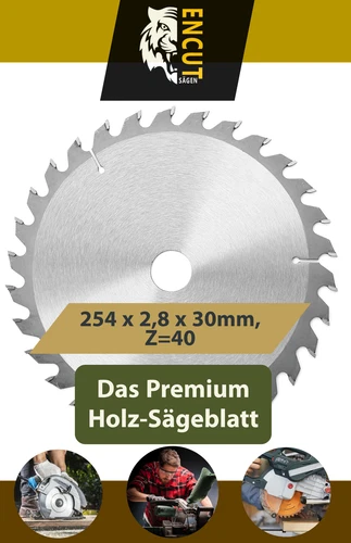 Encut Premium Holz Kreissägeblatt 254 x 2,8 x 30mm, Z=40 WZ, Ideal für Holz
