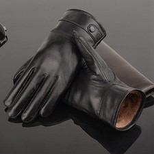 Men's Autum Winter Classic Genuine Leather Gloves Lambskin Mittens Driving Black