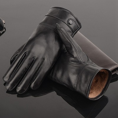 Men's Autum Winter Classic Genuine Leather Gloves Lambskin Mittens Driving Black
