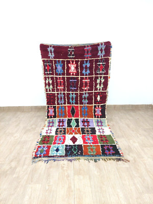 Moroccan Handmade Vintage Rug 4x8 Ft Berber Geometric Multicolor Dark ...