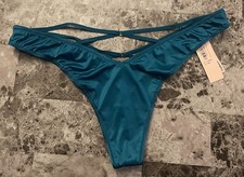 NWT VICTORIA'S SECRET TURQUOISE BLUE SATIN SMOOTH STRAPPY HIGH LEG THONG PANTIES