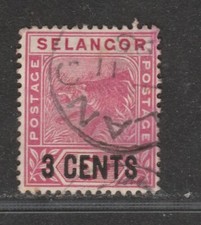 SELANGOR 1894 3c Tiger Surcharge  SG 53 Used