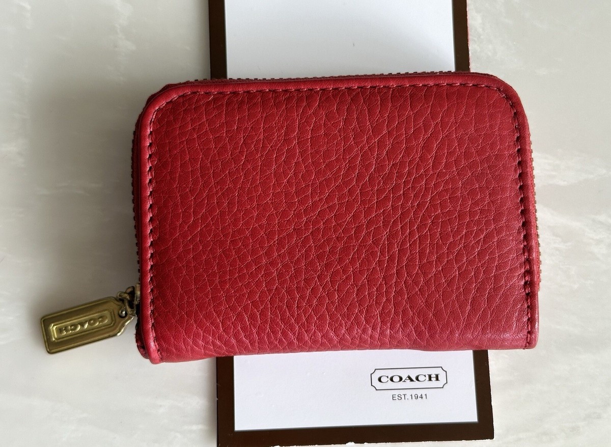 COACH VINTAGE SONOMA RED LEATHER ZIP AROUND COIN/CARD CASE WALLET
