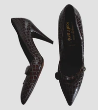 UN DIMANCHE A VENISE PAR KALLISTE Brown CROC-EMBOSSED High Heels EU-38.5 US-8.5
