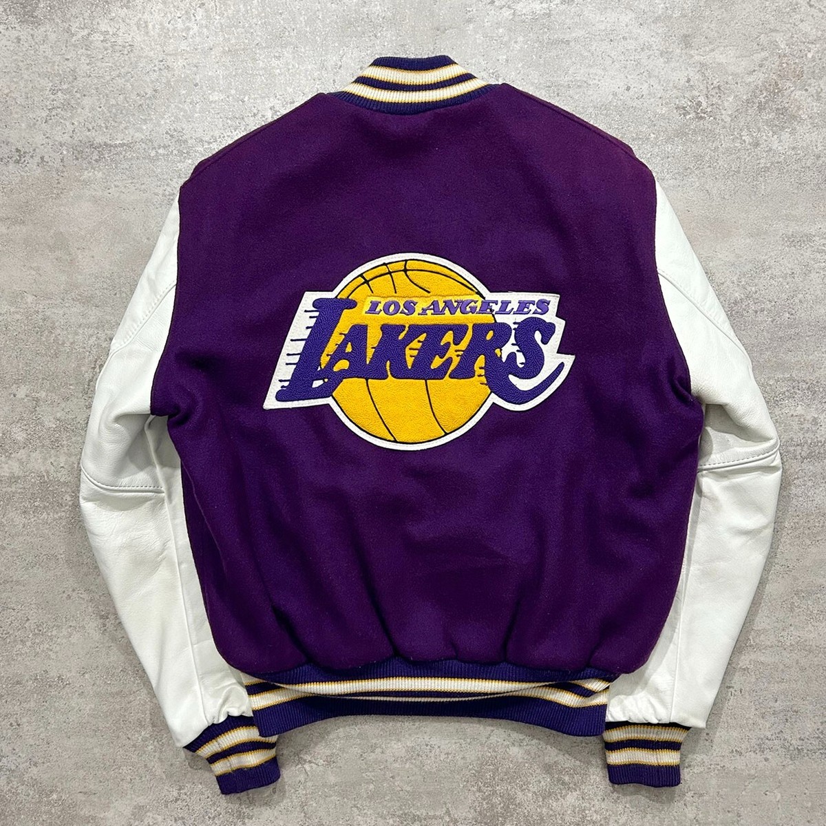 VTG 90s NBA LOS ANGELES LAKERS DELONG WOOL LEATHER VARSITY JACKET