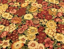 Packed Floral (Red Green Yellow) on Black* Peter Pan Fabrics*100% Cotton Remnant