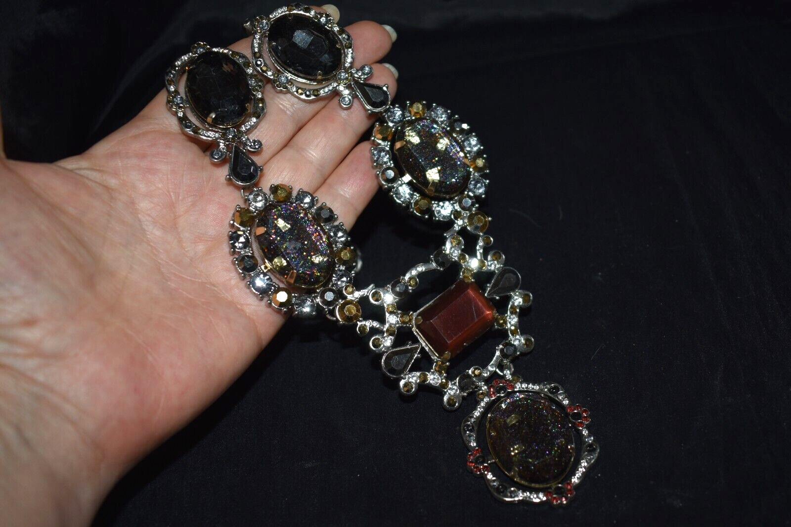 UNSIGNED Statement Necklace Silver Tone Multi-Col… - image 6