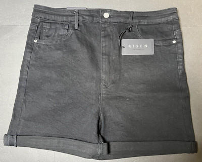 Vintage Risen high rise rolled up hem shorts black stretch denim 2XL