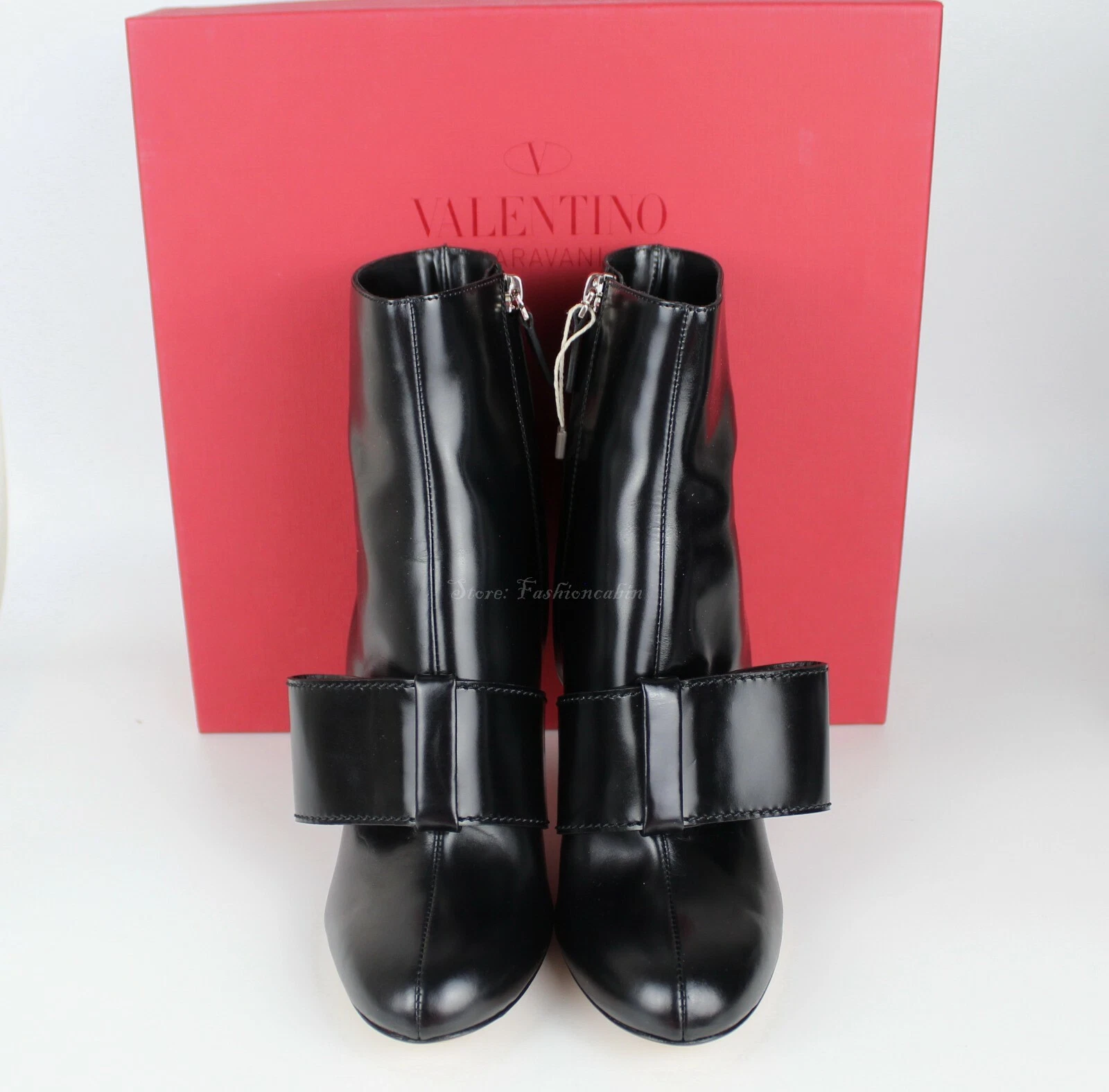 Nuovi Stivaletti VALENTINO GARAVANI fiocco in pelle neri EUR40 prezzo al dettaglio $1295