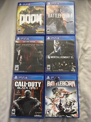 6 PS4 Games, DOOM,Battlefield 1, MGS5 Phantom Pain,Mortal Kombat XL, COD BO3