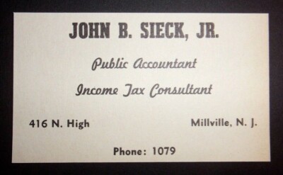 1955 John B. Sieck Jr. Public Accountant Advertisement Millville, NJ