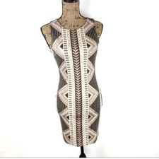 Charlotte Russe Dress Womens Small Metallic Aztec Print Bodycon Stretch Sheath