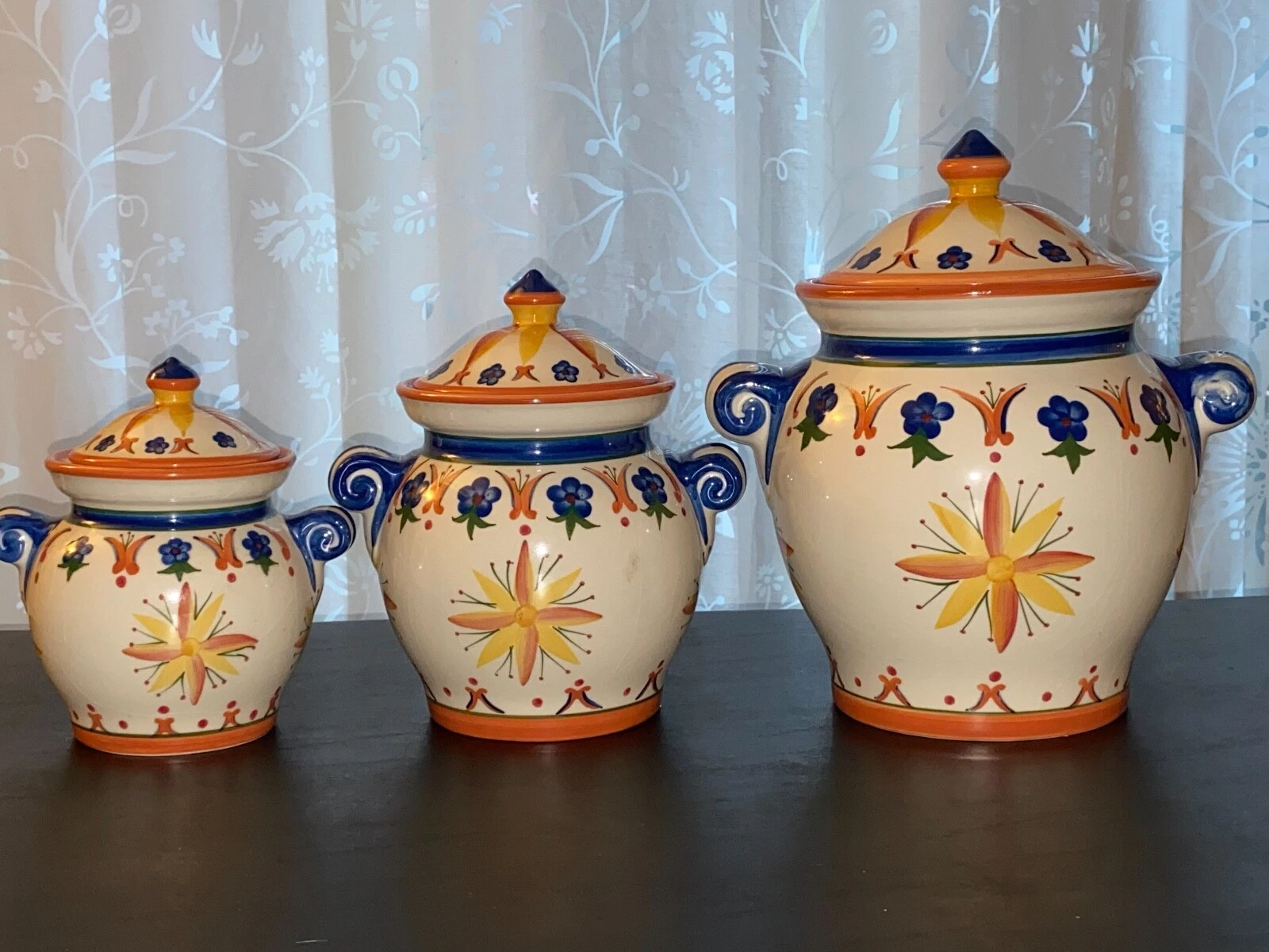 Giftcraft 2003~Kitchen Canisters~Mexican Sunrise Ceramic 2003 Set of 3