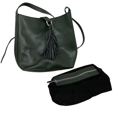 S-Zone Leather Hobo Style Purse Tassel Insert Olive Green