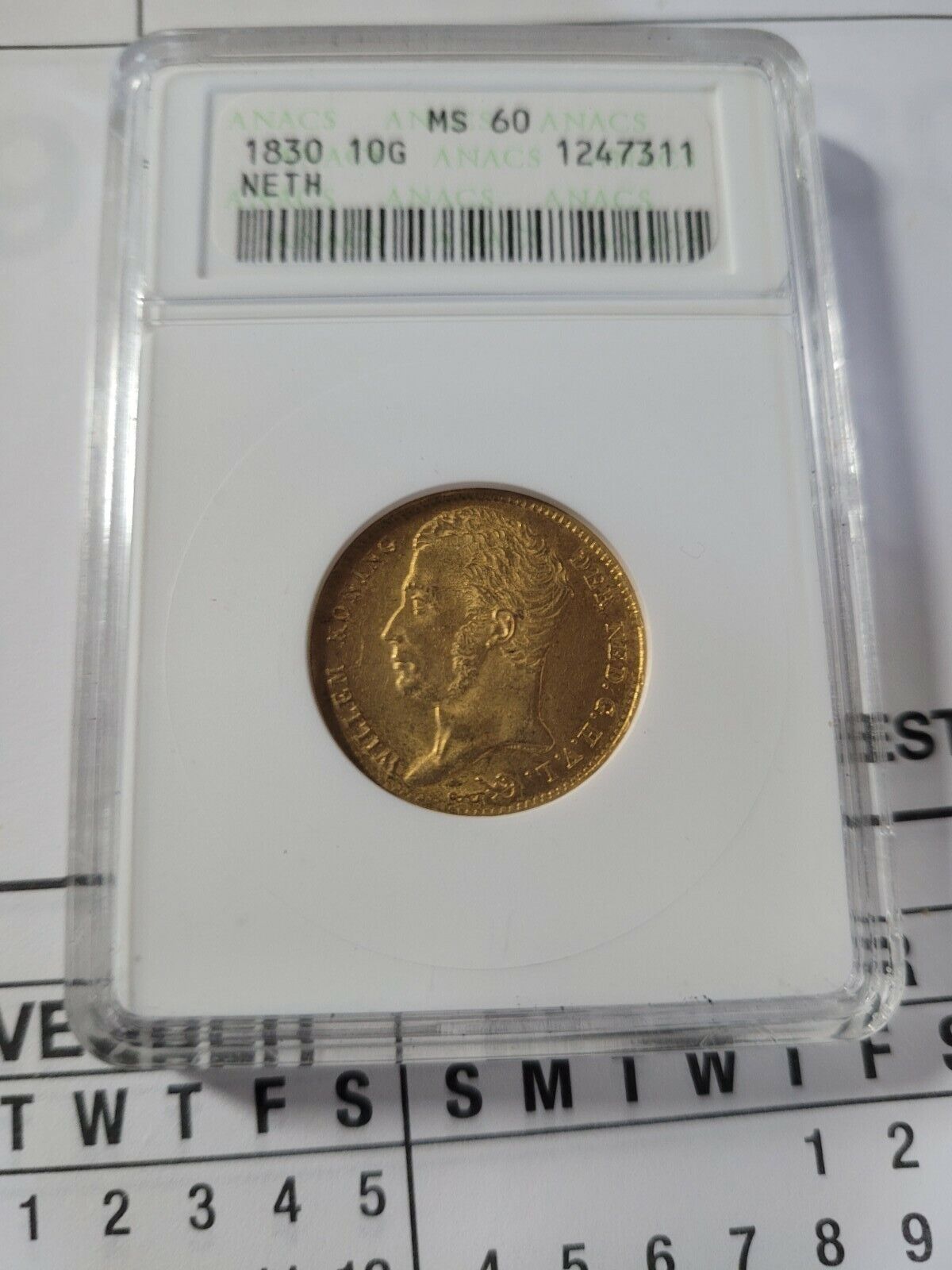 1830 Netherlands 卸直営 10 Guilden ANACS MS GOLD 60 COIN 低価格