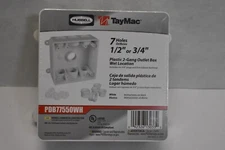 Hubbell Taymac 7 Holes 2 Gang Outlet Box White 26 1/2 Cubic Inch Square Plastic