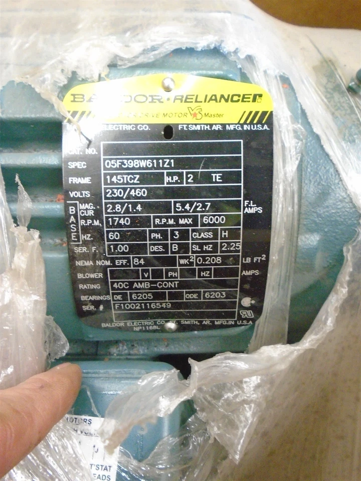 BALDOR - 05F398W611Z1 - MOTOR - 230/460V - 2 HP TE - 1740 HP - M29D (NEW in BOX) - Image 2 of 4