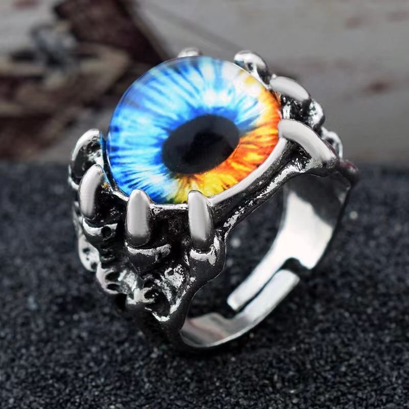 Mens Blue Eye Stone Evil Eye Bead Zircon Sapphire Ring 925 Silver Ring  Gorgeous | eBay