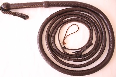 10 Feet Genuine Leather BullWhip, 12 Plaited, Dark Brown Heavy Duty Bull Whip