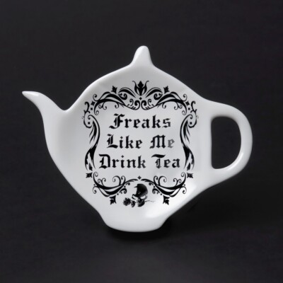 Alchemy Gothic Freaks Like Me Drink Tea T-Spoon Holder White &Black Ceramic Home