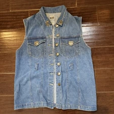 Vintage Next Move Blues Country Jean Vest Fabulous Silver Embellishments Sz M