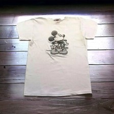 Vintage Disney Store Made in USA White Embroidered Mickey Mouse T-Shirt Size Med