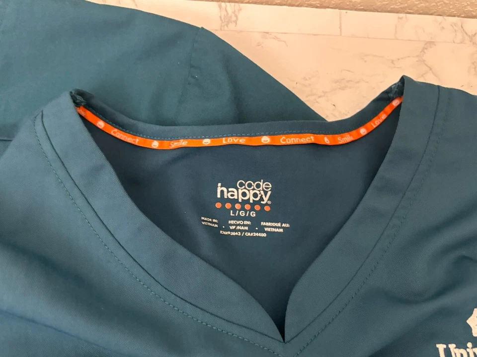 University Health System Respiratory Care Scrub Tops Womens L Teal Lot Of 2 - Image 3 of 4