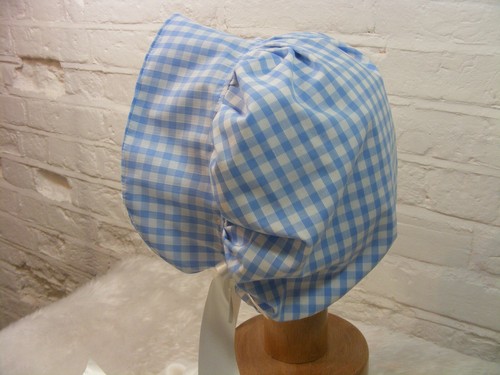 ADULT BABY SISSY BONNET blue gingham HAT COSPLAY LOLITA FANCYDRESS Victorian - Picture 4 of 40