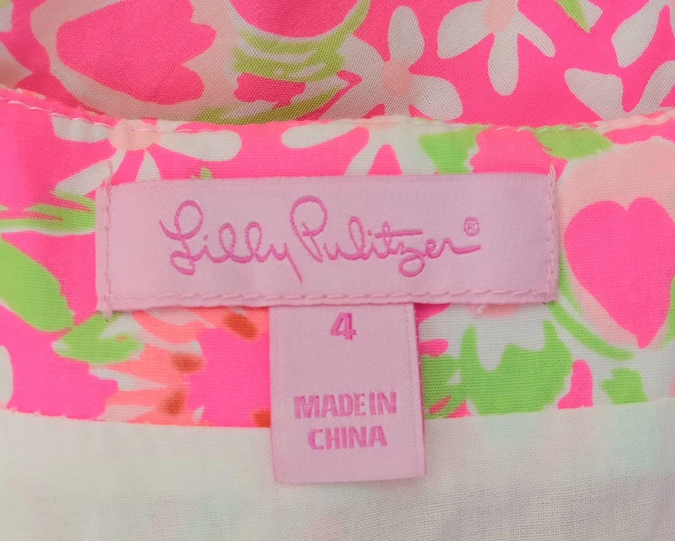 Vestido floral rosa neón con dobladillo de ganchillo tachonado talla 4 LILLY PULITZER McCauley Foto 3 de 4