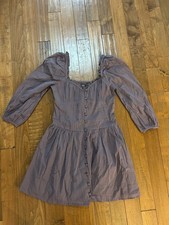 $74 BDG Urban Outfitters Lydia Corset Fit Flare Mini Dress S Purple 3/4 Sleeve