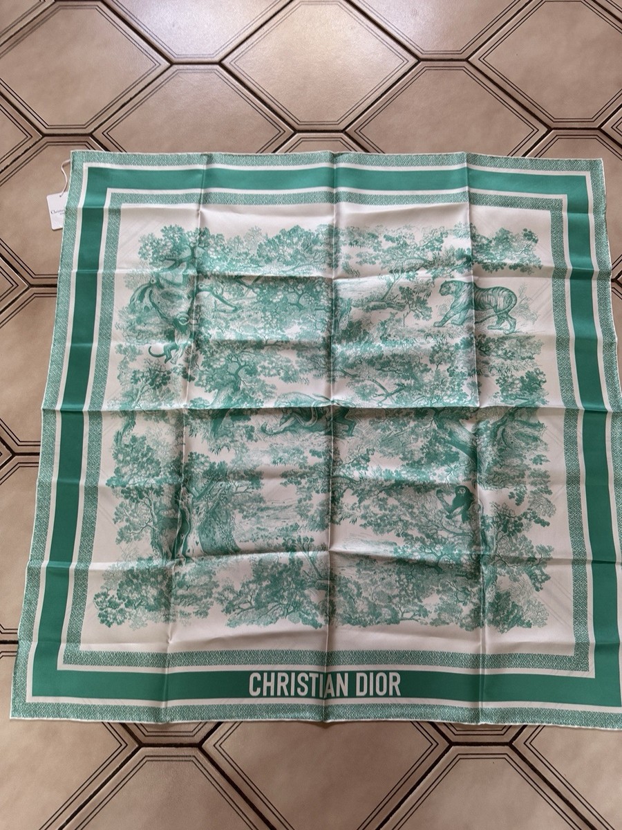 Dior Toile de Jouy Green/White Silk Square Scarf 90 x 90 cm Brand