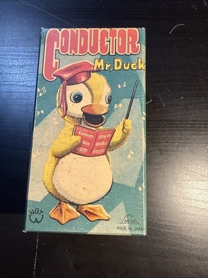 Vintage Mechanical  Wind Up Toy- Conductor Mr Duck- Japan In Box Needs Repair