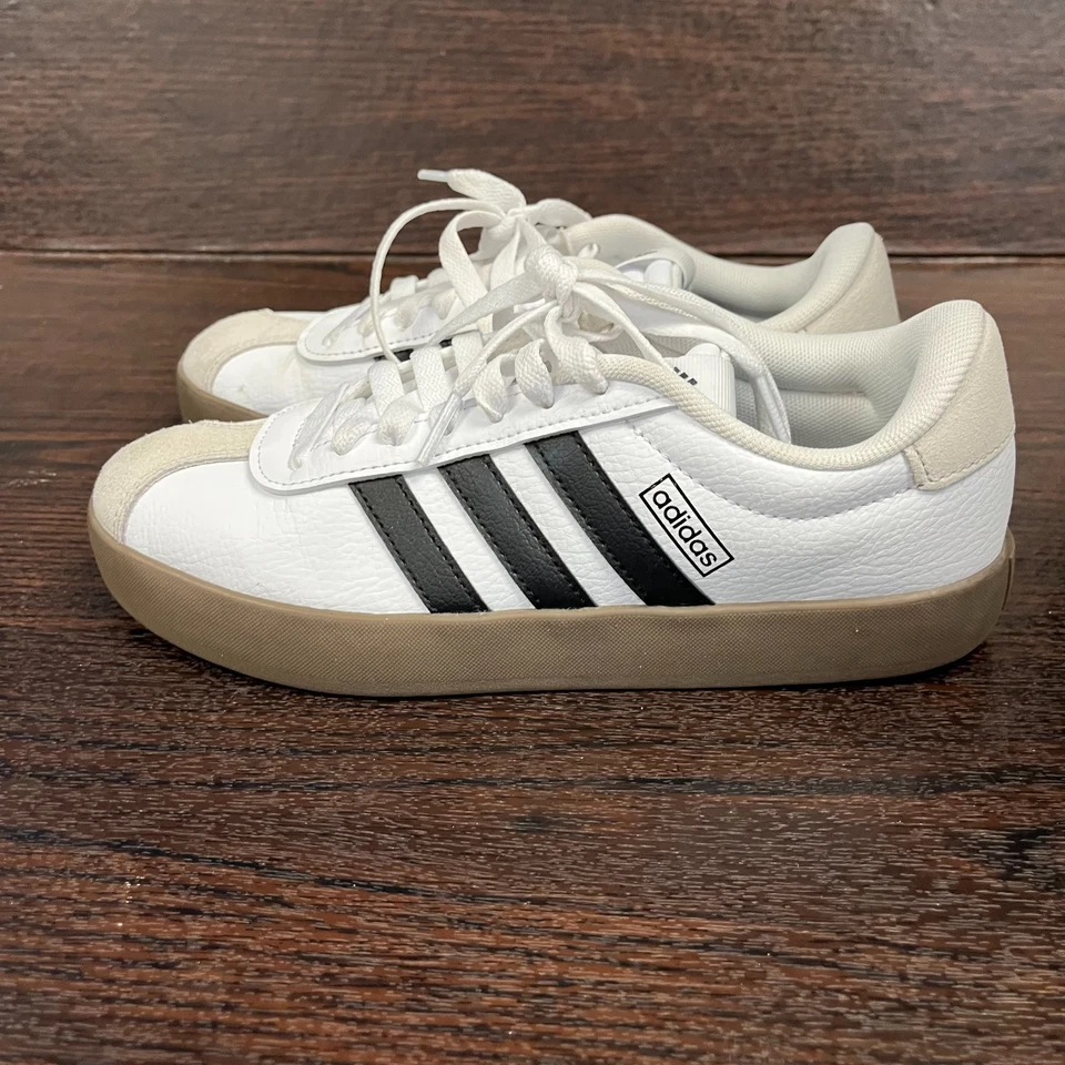 Adidas VL Court 2.0 Mujer’s Tenis Talla 6 Blanco Negro Cuero Gamuza Informal Foto 4 de 4