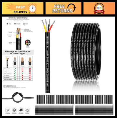 100FT 20 Gauge 4 Conductor Wire, UL 2464 Tinned Copper PVC Cable for LED, Automo