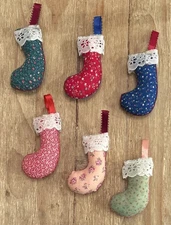 Christmas Mini Stocking Ornament Lot Of 6 Vintage Hand Made 4”