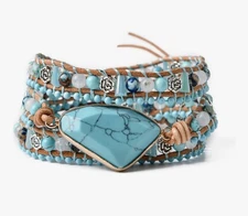 Ygline Natural Stone 5 Wraps Handmade Blue Color Boho Bracelet