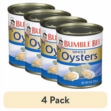 (4 Pack)  Whole Canned Oysters, Shelf Stable, 8Oz Can