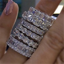 925 Sterling Silver Eternity Band Women Zircon Prong Setting Engagement Jewelry