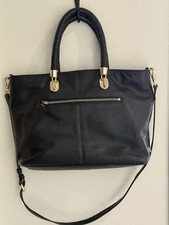 Bolso de Mano Cole Haan Benson - Negro (estilo #CHO11427), Asas Tejidas, Herrajes Dorados