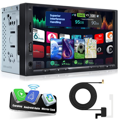 7'' Double 2DIN Apple CarPlay BT FM AM RDS mit DAB+ Radio Lenkradsteuerung USB3.0