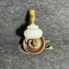 Vtg milk glass wall mount sconce wood base w/ brass arm Electric lamp GUC