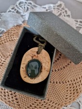 Baumperlen Kette +grüner Jaspis Cabochon  , ...