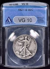 1921-S Walking Liberty Half Dollar 50c ANACS VG10