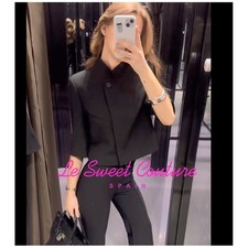 ZARA WOMAN NWT SS26 ZW COLLECTION CROPPED SHORT SLEEVE BLAZER BLACK 2432/570/800