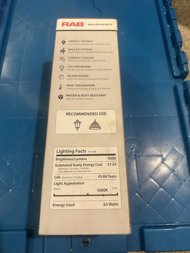 RAB Pro Series 250W 63W LED HID-63-EX39-850-BYP-PT Bulb - Image 2 of 2