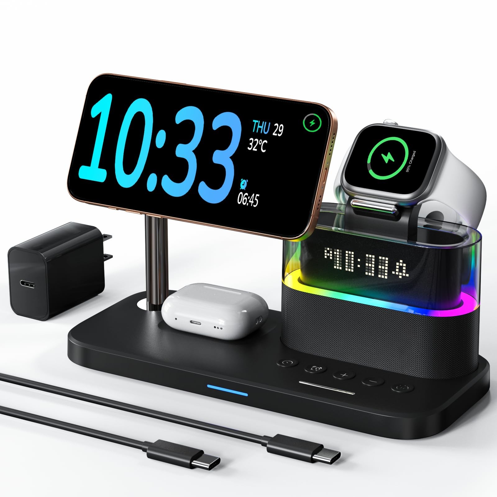 5-5 in-1 MagSafe Wireless Charging Station Alarm Clock