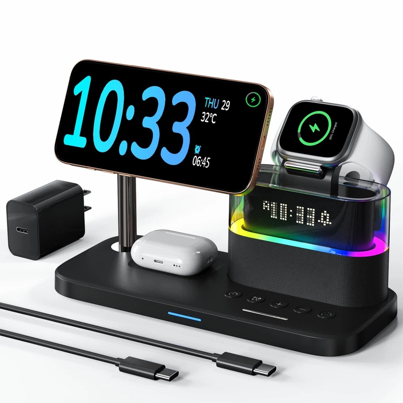 5-5 in-1 MagSafe Wireless Charging Station Alarm Clock