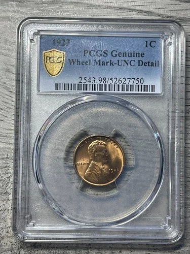 1923 LINCOLN WHEAT PENNY PCGS GENUINE WHEEL MARK  UNC DETAIL