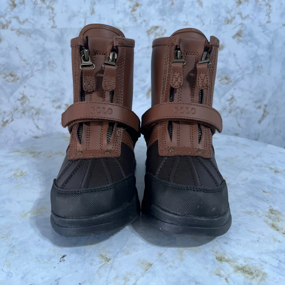 Polo Ralph Lauren Conquered Youth 儿童 3 码鞋棕色黑色拉链靴 — 第 2/4 张图片