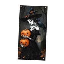 Halloween Door Cover Pumpkin Skeleton Witch 35 x 71 Skeleton Witch Pumpkins